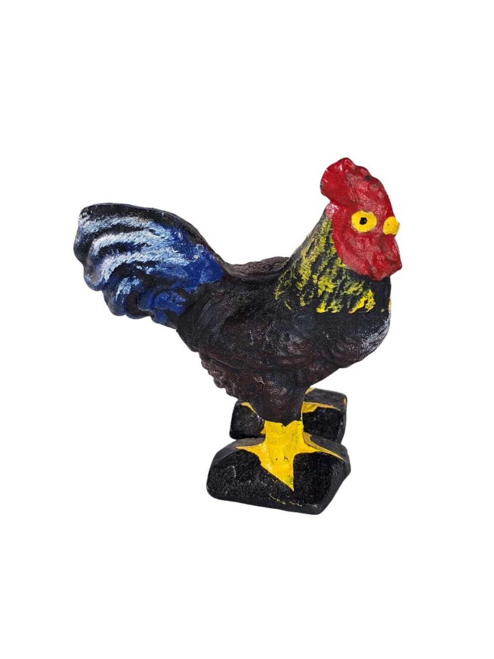 Cast Iron Rooster Chicken Figurine Colorful Hand Painted Farmhouse Decor